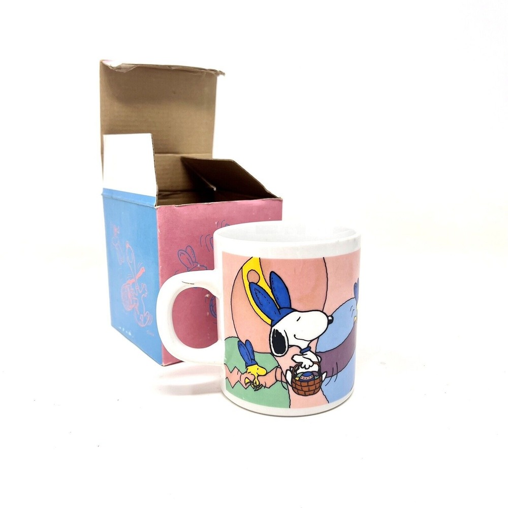 Peanuts‎ Snoopy Easter Mug Woodstock Willitts Vintage Box Beagle Egg Pink Blue